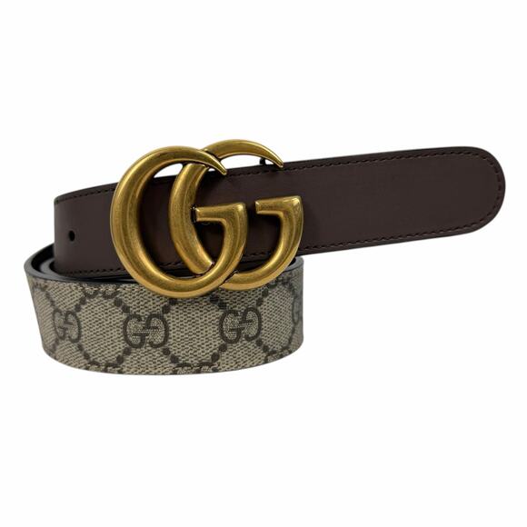 Gucci Canvas Monogram GG Buckle Supreme Leather Belt Brown Size 85cm/34\